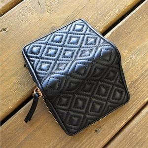 Tory Burch Black Quilted Leather Bi-Fold Zipper Wallet
